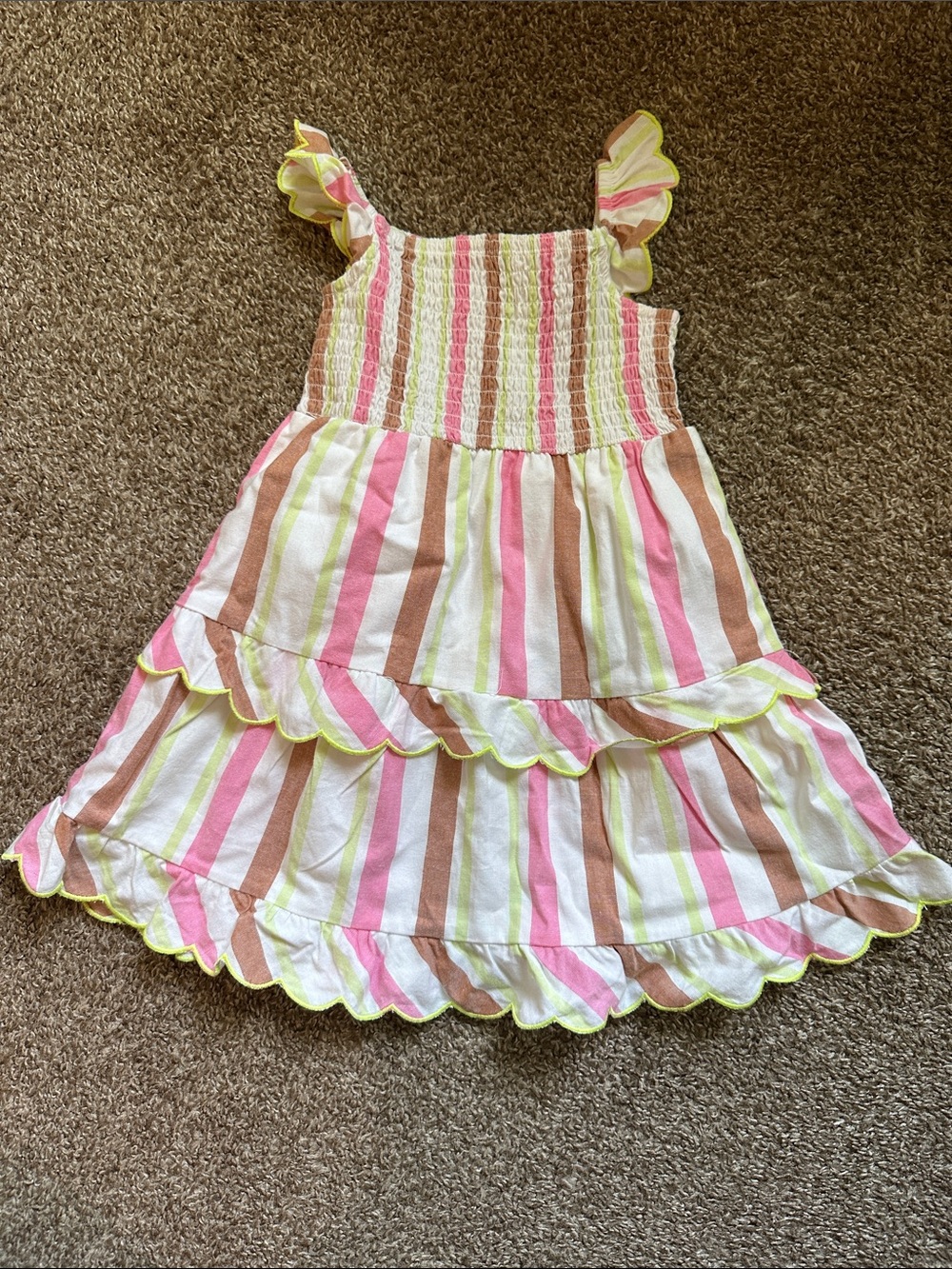 wonder nation Striped Smocked Sundress in Pink, Brown & Lime